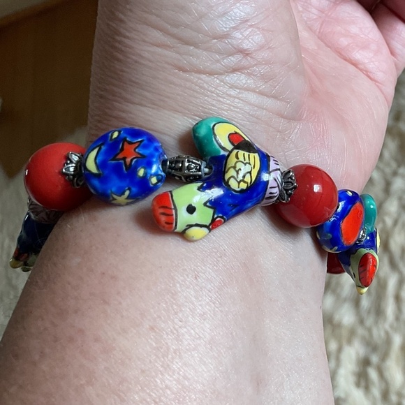 NWOT CERAMIC HAND MADE MULTICOLOR BEADS STRECH BRACELET - Picture 8 of 11